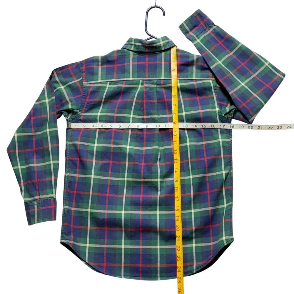 Ralph Lauren Boys Size‎ M Plaid Flannel Long-Sleeve Shirt Green/Blue Excellent